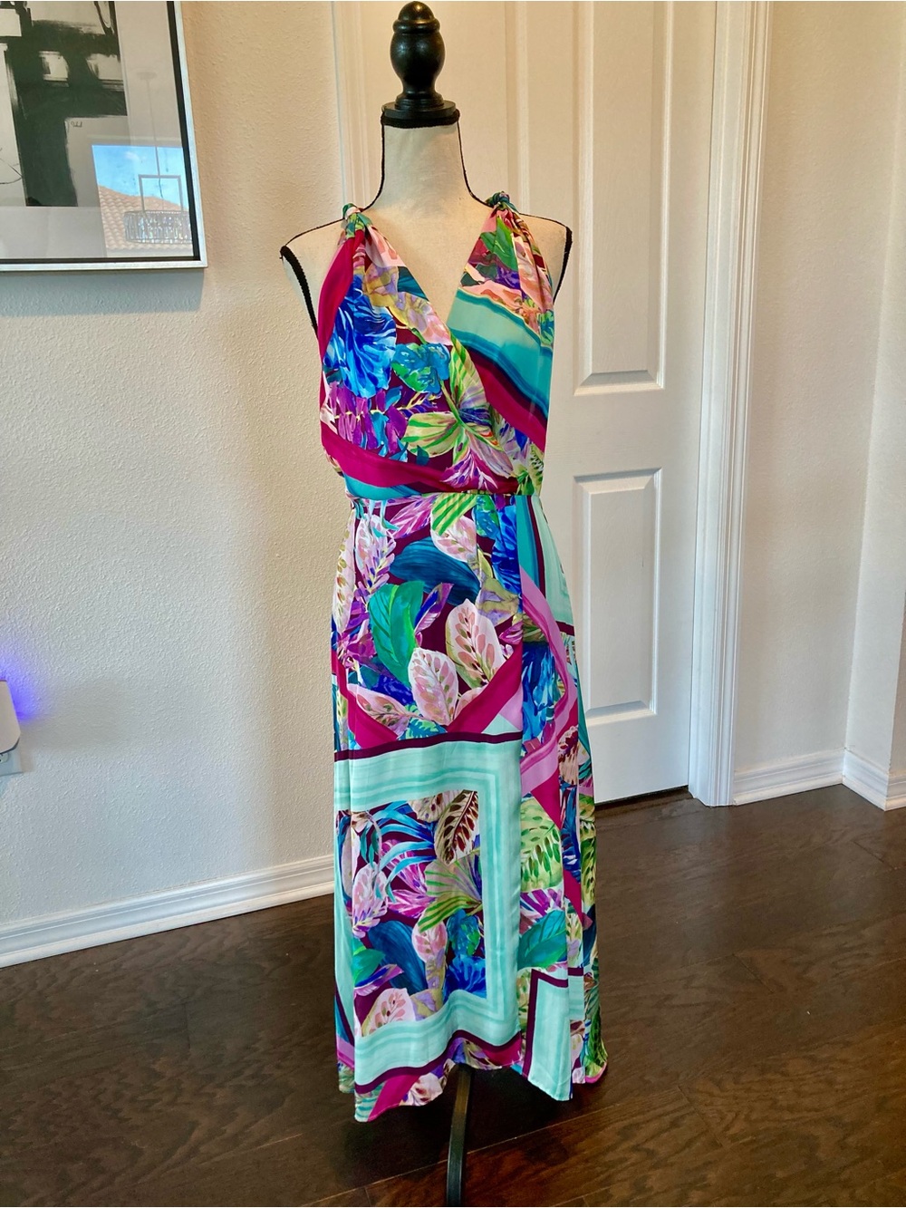 Zara Multicolor Halter Maxi Dress - Teal, Fuchsia, Blue